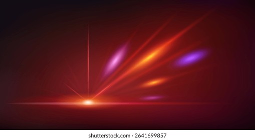 Abstract Red Neon Background with Bright Ray Halo in Retro Wave Style. Vector clip art for your night party design.
