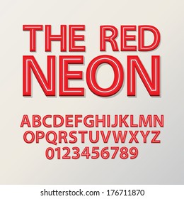 Abstract Red Neon Font and Numbers, Eps 10 Vector