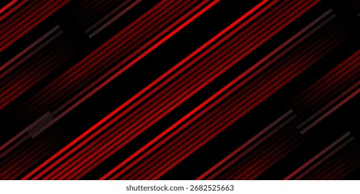 Abstract red neon light lines on black background 