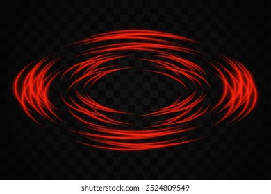Abstract red neon light rings arranged in a circular, overlapping pattern on a transparent background. Ideal for futuristic, tech, or sci-fi themed designs.