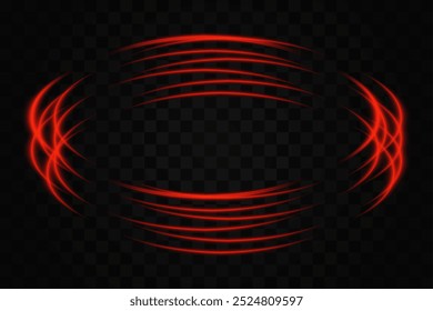Abstract red neon light rings arranged in a circular, overlapping pattern on a transparent background. Ideal for futuristic, tech, or sci-fi themed designs.