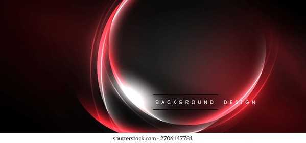 Abstract red neon lines form circular shapes over dark background. Minimalist design with text elements present. Modern aesthetic.