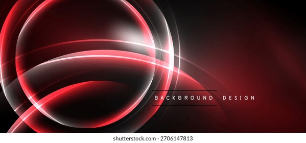 Abstract red neon lines form dynamic circular shapes. Dark background enhances glowing effect, modern design element.