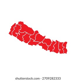 Mapa Abstractas Rojo de Nepal con Ciudades