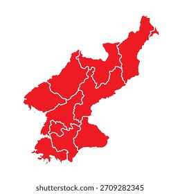 Mapa Rojo Abstractas de Corea del Norte con Ciudades