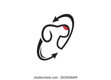 abstract red nose dog icon logo circled arrow.
