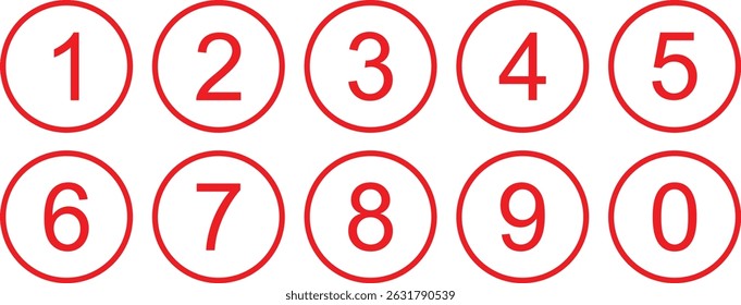 abstract red number icon on outline red circle.