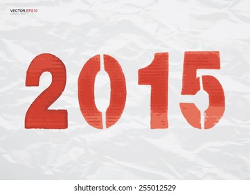 Abstract red numbers of year 2015 on crumpled texture paper background. Vector illustration.