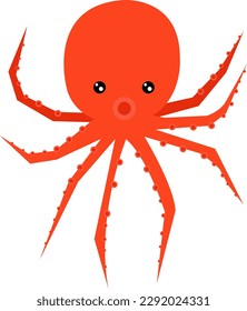 Abstract red octopus cartoon illustration vector for decoration on sea and marine life concept.