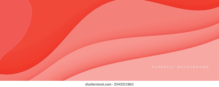 Abstract red and orange 3D wavy background papercut style design for website and headline text with blue color