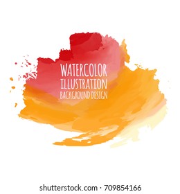 Abstract red orange autumn watercolor blob on white background. The color splashing in the paper. Hand drawn. Vector illustration.