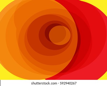 abstract red orange circle wave pattern in fresh yellow  background