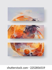 Abstract red orange color autumn design banners set. Orange color design element. Vector illustration