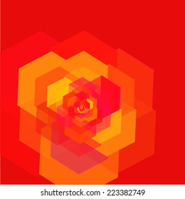Abstract red and orange geometry background with hexagons forming a rose.