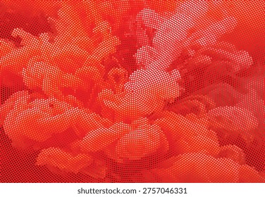 Abstract Red and Orange Halftone Smoke Cloud Vector Background	