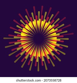 Abstract red and orange lines as sun or circle icon on dark background.