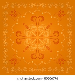 Abstract red and orange vector background with graphic floral pattern