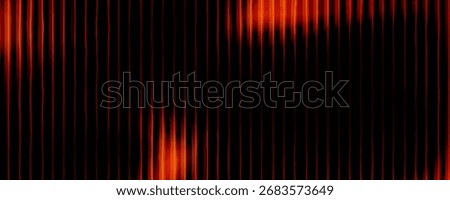 Abstract Red Orange Vertical Stripes Pattern With Ribbed Fractal Glass Effect On Black Background. Vector Illustration