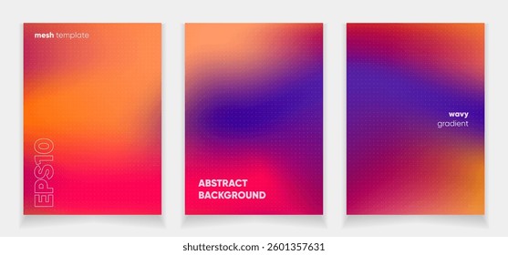 Abstract red orange violet colors liquid background card set with gradient mesh. Blurred fluid colorful background. Modern design template for web covers, ad banners, posters, brochures etc.