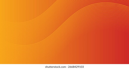 Abstract Red, Orange Waving Circles Lines Technology Background. Modern Orange Gradient with Glowing Lines, Shiny Geometric Shape Diagonal. for Brochure, Cover, Poster, Banner, Website, Header, flyer
