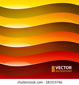 Abstract red, orange and yellow shining 3d wave shapes background. RGB EPS 10 vector illustration