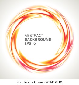 Abstract red, orange and yellow swirl circle bright background. Vector illustration for you modern design. Round frame or banner with place for text.