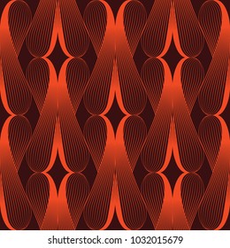 Abstract red ornate geometric petals grid background. Seamless pattern. Vector illustration.