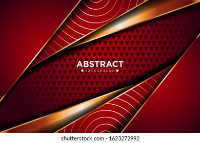 Abstract red overlap with circle and golden line combination design modern luxury futuristic technology background vector illustration.