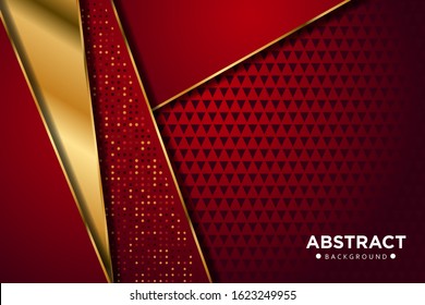 Abstract red overlap with glitters dots and golden line gradient design modern luxury futuristic technology background vector illustration.
