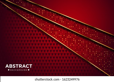 Abstract red overlap with glitters dots and golden line gradient design modern luxury futuristic technology background vector illustration.