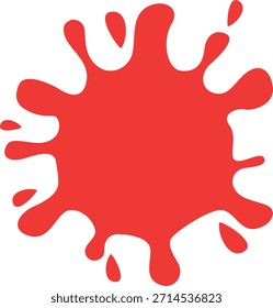 Abstrakte rote Farbspritzer-Illustration einzeln auf weißem Hintergrund, kräftiges Ink-Blot-Design perfekt für Kinderkreativität, Kunstprojekte und Farbkonzepte.
