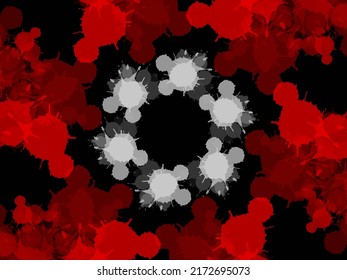 abstract red paint splashes in round shape on black background