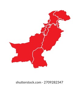 Mapa Abstractas Rojo de Pakistán con Ciudades