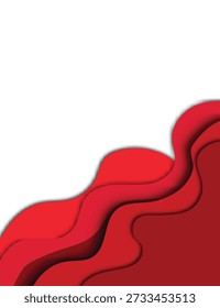 Abstract red paper cut wave background vector with layered curves and copy space, vertical design