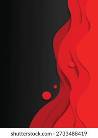 Fondo de onda de corte de papel rojo Abstractas con Vector de espacio de copia de degradado negro