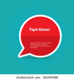 abstract red paper vector banner or speech bubble on blue background
