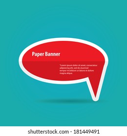 abstract red paper vector banner or speech bubble on blue background