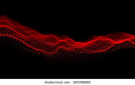 Abstract red particle background. Flow wave with dot landscape. Digital data structure. Future mesh or sound grid. Pattern point visualization. Technology vector illustration.