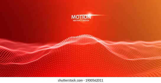 Abstract red particle background. Flow wave with dot landscape. Digital data structure. Future mesh or sound grid. Pattern point visualization. Technology vector illustration.
