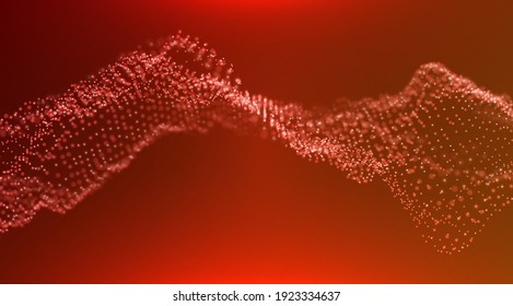 Abstract red particle background. Flow wave with dot landscape. Digital data structure. Future mesh or sound grid. Pattern point visualization. Technology vector illustration.