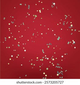 Abstract Red Party Holiday Background with Confetti and Golden Ribbon. Vector Illustration EPS10
