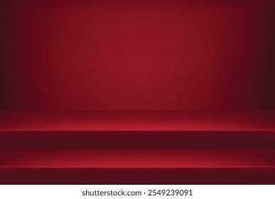 Abstrato vermelho pedestal podium 3D design e fundo vermelho escuro. Apresentação de conceito de showroom de estúdio minimal para exibição de produto, showcase de moda, estética de banner, promoção. Vetor geométrico
