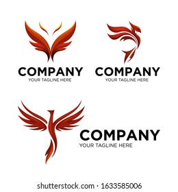 abstract red phoenix logo set