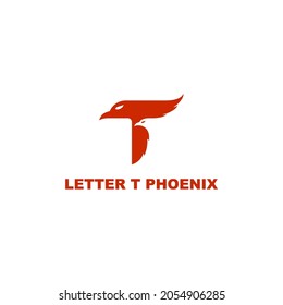 Resumen de forma foenix roja en letra T, logotipo alfabético con ilustración de forma animal.