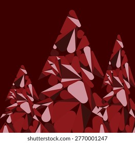 Abstract Red Pine Trees or Mountains in Geometric Style, Stylized Forest Landscape Design with Maroon and Pink Tones