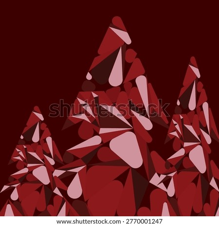 Abstract Red Pine Trees or Mountains in Geometric Style, Stylized Forest Landscape Design with Maroon and Pink Tones