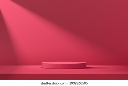 Abstract red, pink cylinder pedestal podium, Red, pink empty room, Shadow of window. Vector rendering 3d shape, Product display presentation. Studio room concept, Minimal wall scene. - Shutterstock ID 1939260595