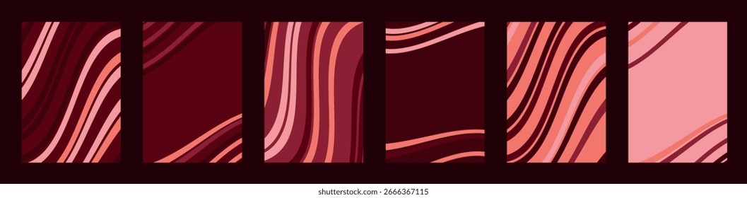 Abstract Red Pink Wave Backgrounds Set