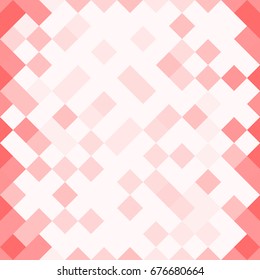 Abstract red, pink and white background with mesh of squares. Mosaic. Geometric template. Seamless simple pattern.