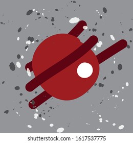 Abstract red planet on contemporary grey background with black and white dots. Abstract hand drawn vector. Space and sphere concept